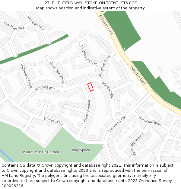 27, BLITHFIELD WAY, STOKE-ON-TRENT, ST6 8GS: Location map and indicative extent of plot