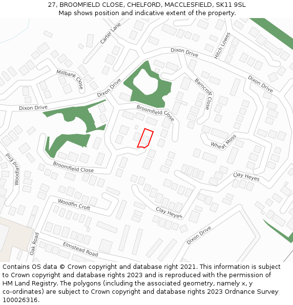 27, BROOMFIELD CLOSE, CHELFORD, MACCLESFIELD, SK11 9SL: Location map and indicative extent of plot