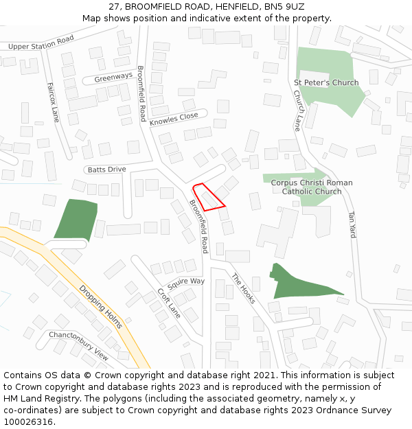 27, BROOMFIELD ROAD, HENFIELD, BN5 9UZ: Location map and indicative extent of plot