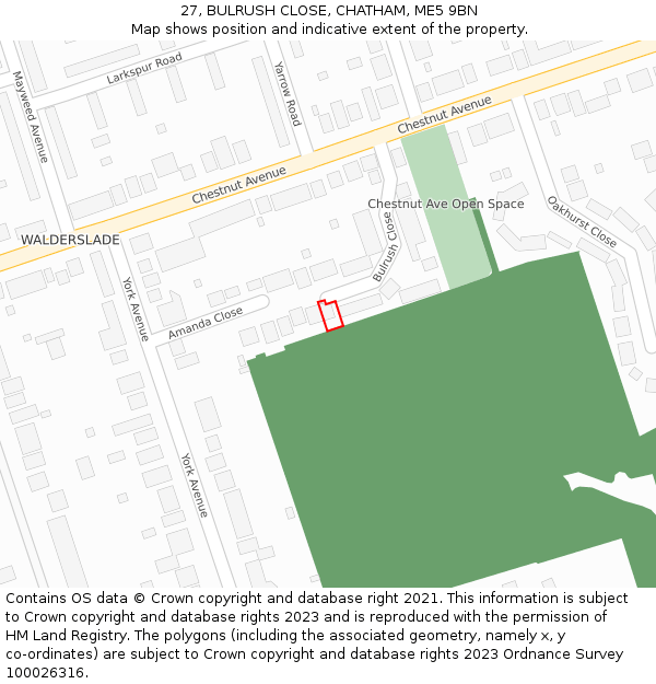 27, BULRUSH CLOSE, CHATHAM, ME5 9BN: Location map and indicative extent of plot