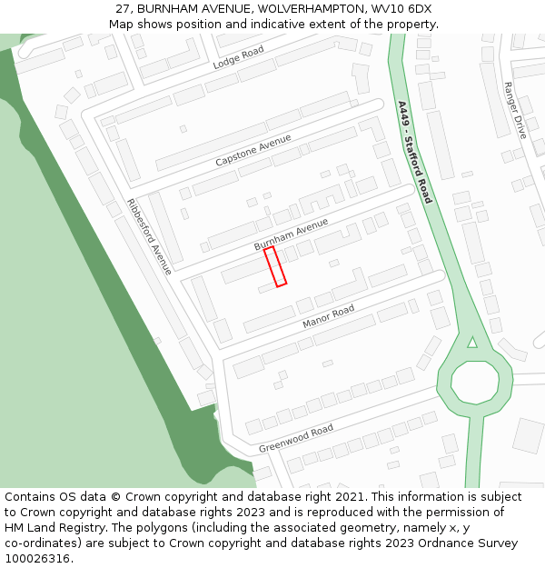 27, BURNHAM AVENUE, WOLVERHAMPTON, WV10 6DX: Location map and indicative extent of plot