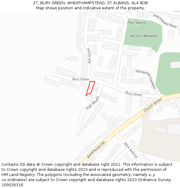 27, BURY GREEN, WHEATHAMPSTEAD, ST ALBANS, AL4 8DB: Location map and indicative extent of plot