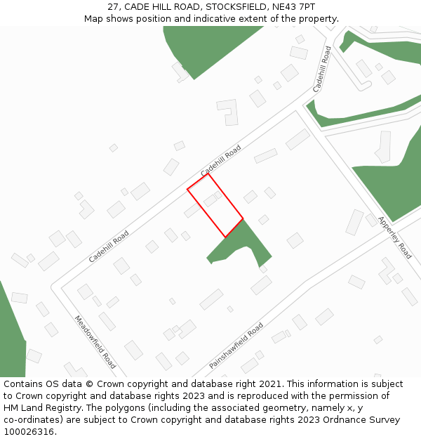 27, CADE HILL ROAD, STOCKSFIELD, NE43 7PT: Location map and indicative extent of plot