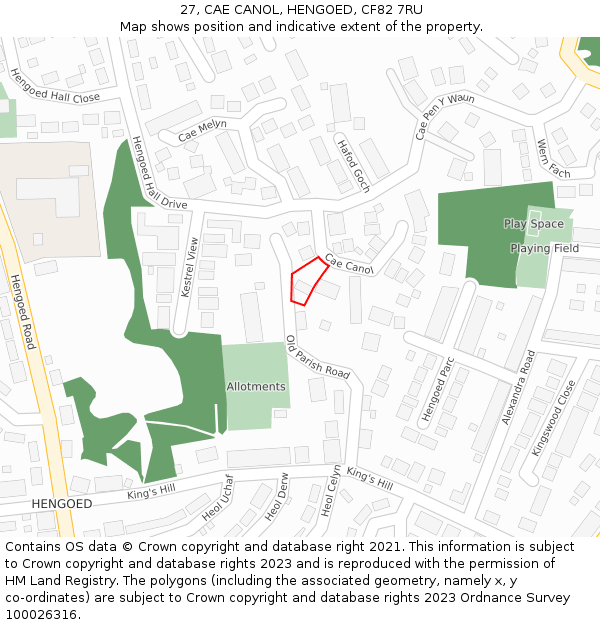 27, CAE CANOL, HENGOED, CF82 7RU: Location map and indicative extent of plot