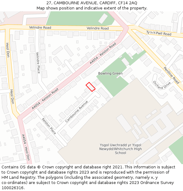 27, CAMBOURNE AVENUE, CARDIFF, CF14 2AQ: Location map and indicative extent of plot
