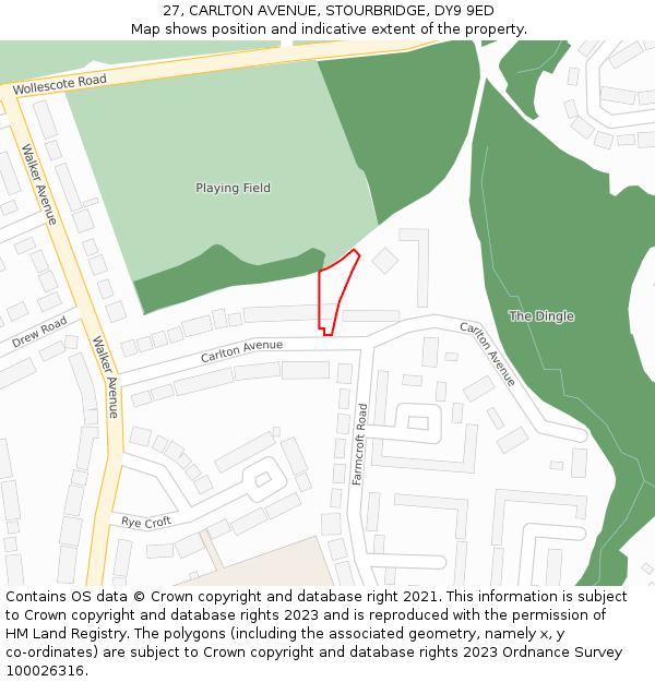 27, CARLTON AVENUE, STOURBRIDGE, DY9 9ED: Location map and indicative extent of plot