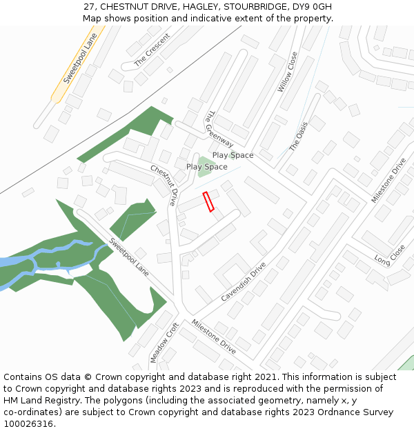 27, CHESTNUT DRIVE, HAGLEY, STOURBRIDGE, DY9 0GH: Location map and indicative extent of plot