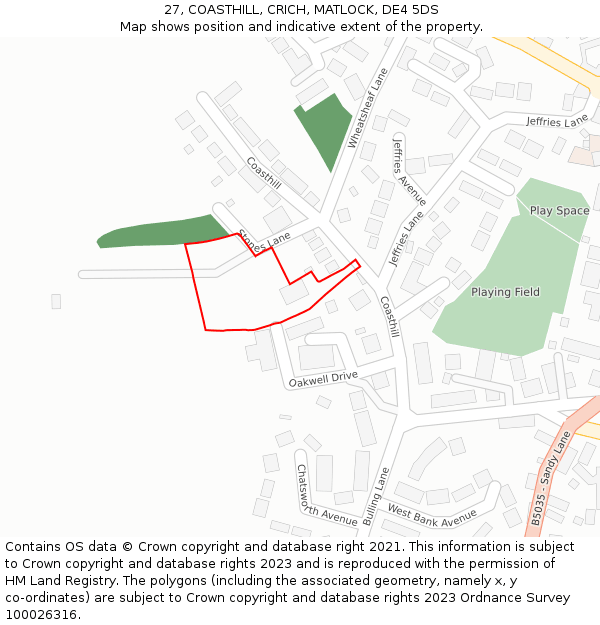 27, COASTHILL, CRICH, MATLOCK, DE4 5DS: Location map and indicative extent of plot