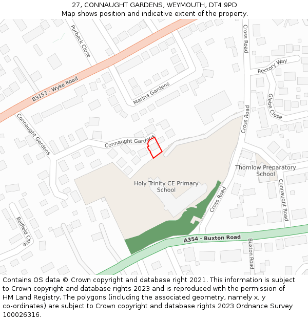 27, CONNAUGHT GARDENS, WEYMOUTH, DT4 9PD: Location map and indicative extent of plot