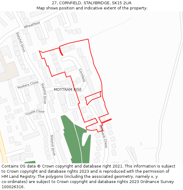 27, CORNFIELD, STALYBRIDGE, SK15 2UA: Location map and indicative extent of plot