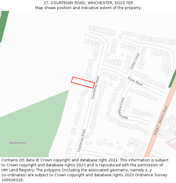 27, COURTENAY ROAD, WINCHESTER, SO23 7ER: Location map and indicative extent of plot