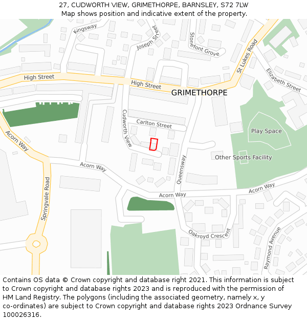 27, CUDWORTH VIEW, GRIMETHORPE, BARNSLEY, S72 7LW: Location map and indicative extent of plot