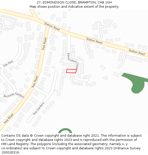 27, EDMONDSON CLOSE, BRAMPTON, CA8 1GH: Location map and indicative extent of plot