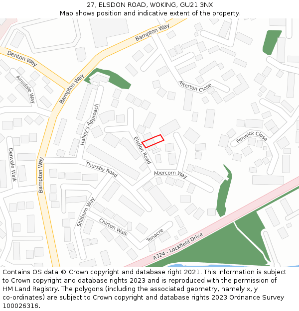 27, ELSDON ROAD, WOKING, GU21 3NX: Location map and indicative extent of plot