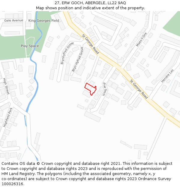 27, ERW GOCH, ABERGELE, LL22 9AQ: Location map and indicative extent of plot