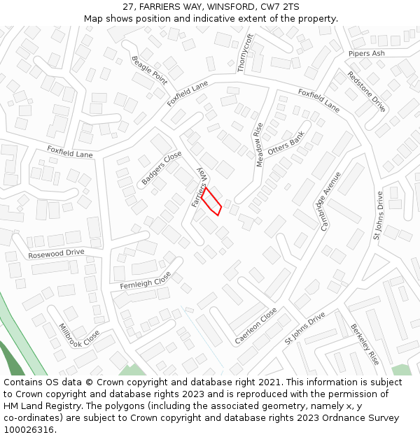 27, FARRIERS WAY, WINSFORD, CW7 2TS: Location map and indicative extent of plot