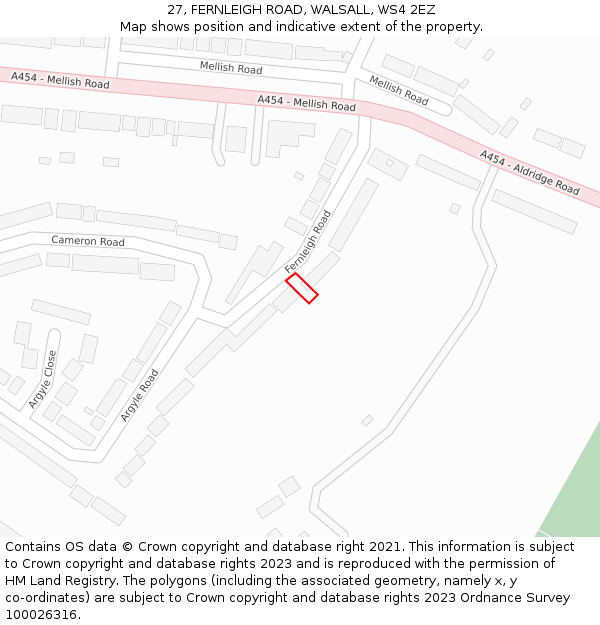 27, FERNLEIGH ROAD, WALSALL, WS4 2EZ: Location map and indicative extent of plot
