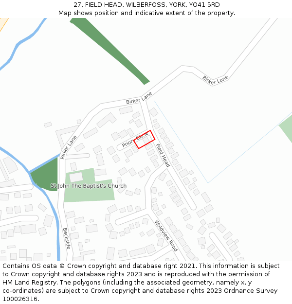 27, FIELD HEAD, WILBERFOSS, YORK, YO41 5RD: Location map and indicative extent of plot