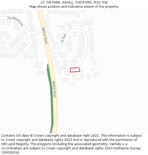 27, FIR PARK, ASHILL, THETFORD, IP25 7DE: Location map and indicative extent of plot