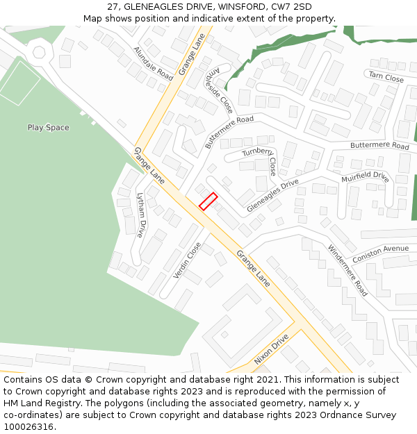 27, GLENEAGLES DRIVE, WINSFORD, CW7 2SD: Location map and indicative extent of plot