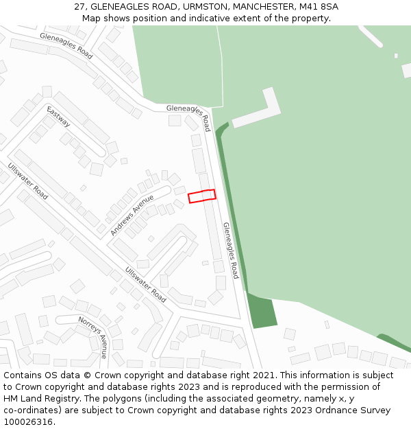 27, GLENEAGLES ROAD, URMSTON, MANCHESTER, M41 8SA: Location map and indicative extent of plot