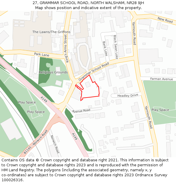 27, GRAMMAR SCHOOL ROAD, NORTH WALSHAM, NR28 9JH: Location map and indicative extent of plot