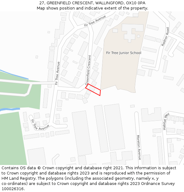 27, GREENFIELD CRESCENT, WALLINGFORD, OX10 0PA: Location map and indicative extent of plot