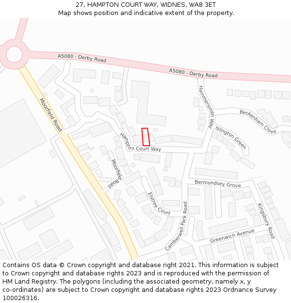 27, HAMPTON COURT WAY, WIDNES, WA8 3ET: Location map and indicative extent of plot