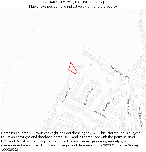 27, HARDEN CLOSE, BARNSLEY, S75 2JJ: Location map and indicative extent of plot