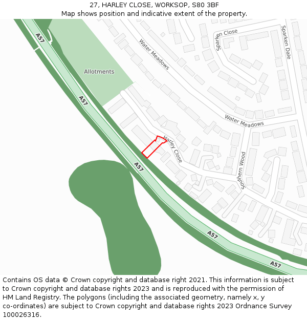 27, HARLEY CLOSE, WORKSOP, S80 3BF: Location map and indicative extent of plot