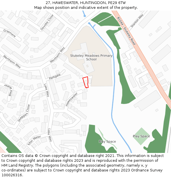 27, HAWESWATER, HUNTINGDON, PE29 6TW: Location map and indicative extent of plot