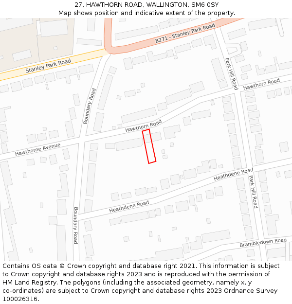 27, HAWTHORN ROAD, WALLINGTON, SM6 0SY: Location map and indicative extent of plot