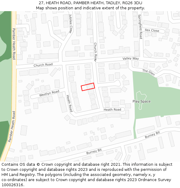 27, HEATH ROAD, PAMBER HEATH, TADLEY, RG26 3DU: Location map and indicative extent of plot