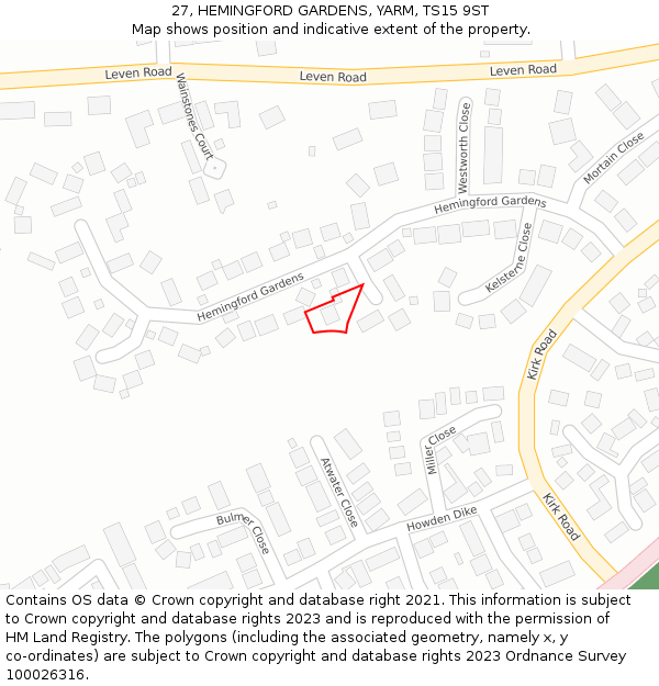 27, HEMINGFORD GARDENS, YARM, TS15 9ST: Location map and indicative extent of plot