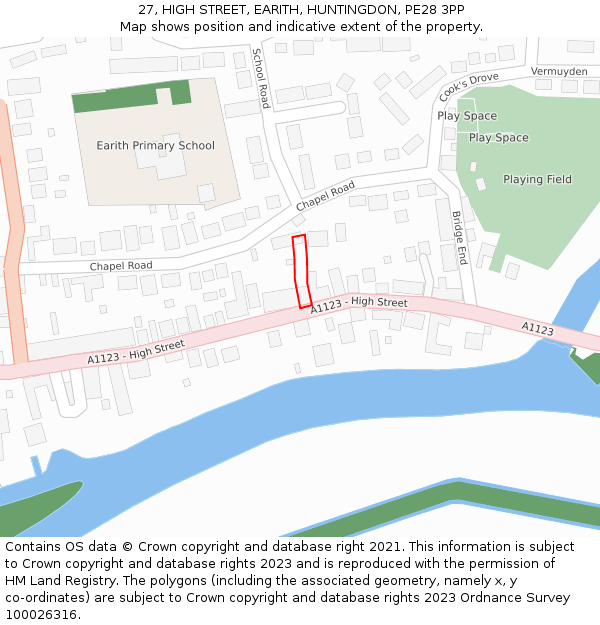 27, HIGH STREET, EARITH, HUNTINGDON, PE28 3PP: Location map and indicative extent of plot