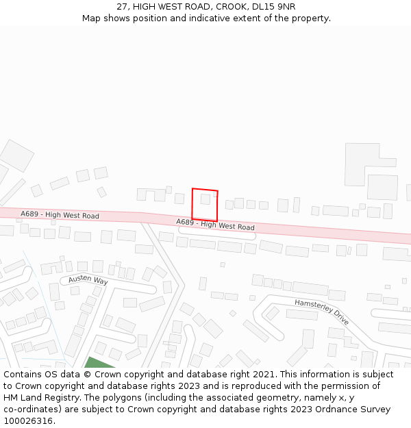 27, HIGH WEST ROAD, CROOK, DL15 9NR: Location map and indicative extent of plot