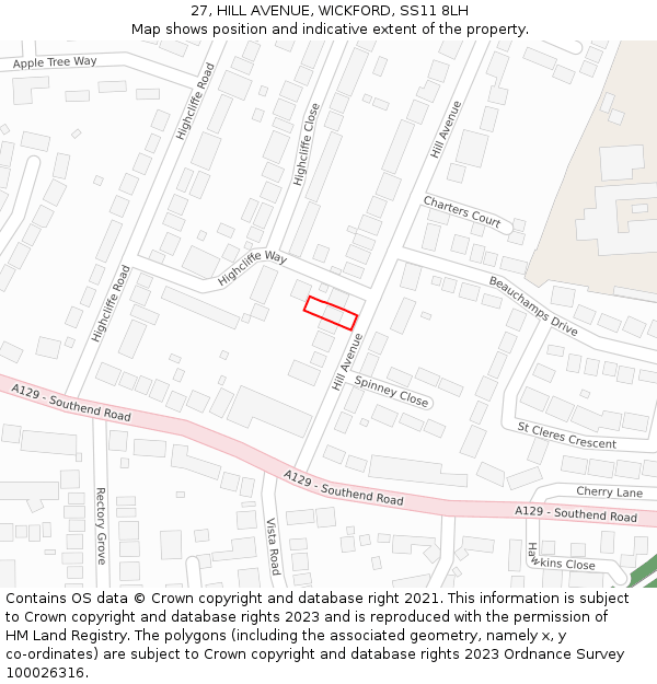 27, HILL AVENUE, WICKFORD, SS11 8LH: Location map and indicative extent of plot