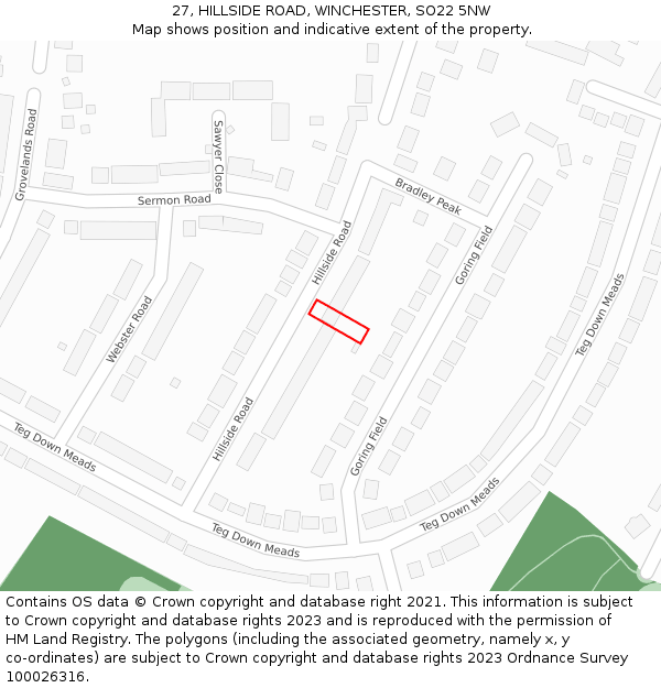 27, HILLSIDE ROAD, WINCHESTER, SO22 5NW: Location map and indicative extent of plot