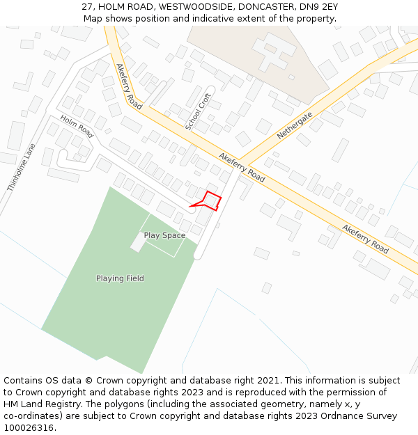 27, HOLM ROAD, WESTWOODSIDE, DONCASTER, DN9 2EY: Location map and indicative extent of plot