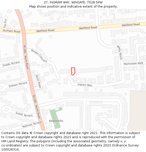 27, INGRAM WAY, WINGATE, TS28 5PW: Location map and indicative extent of plot