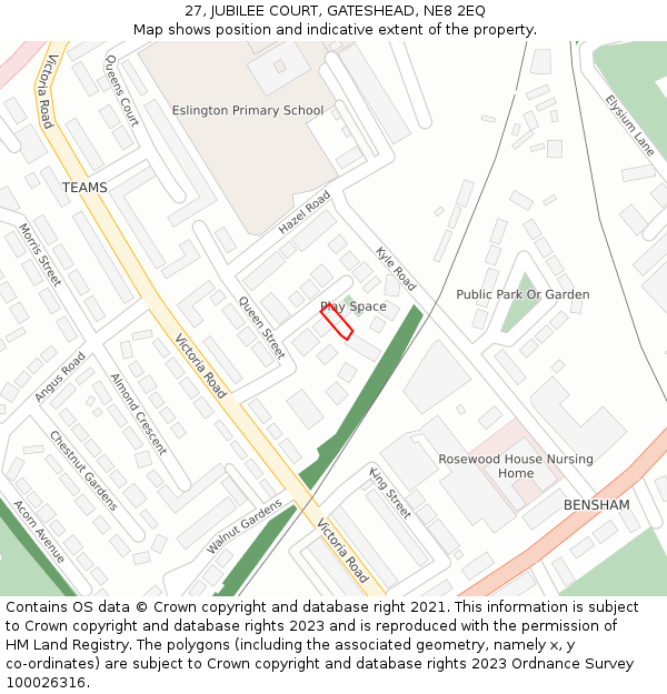 27, JUBILEE COURT, GATESHEAD, NE8 2EQ: Location map and indicative extent of plot