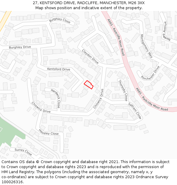 27, KENTSFORD DRIVE, RADCLIFFE, MANCHESTER, M26 3XX: Location map and indicative extent of plot