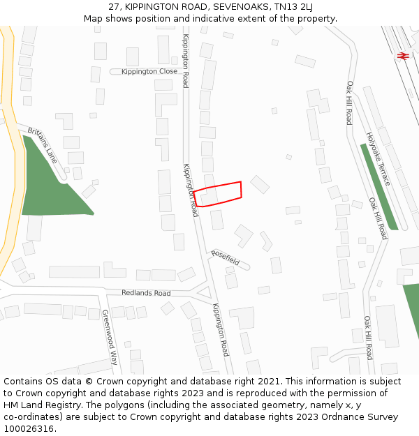 27, KIPPINGTON ROAD, SEVENOAKS, TN13 2LJ: Location map and indicative extent of plot