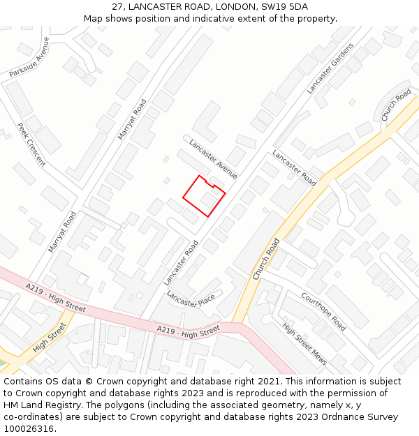 27, LANCASTER ROAD, LONDON, SW19 5DA: Location map and indicative extent of plot