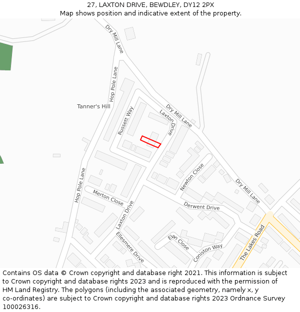 27, LAXTON DRIVE, BEWDLEY, DY12 2PX: Location map and indicative extent of plot