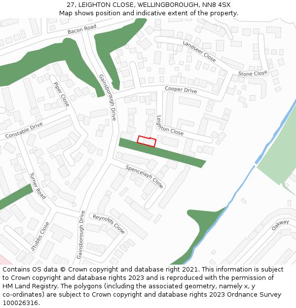 27, LEIGHTON CLOSE, WELLINGBOROUGH, NN8 4SX: Location map and indicative extent of plot