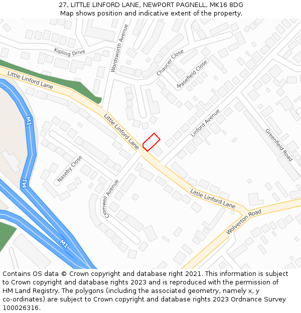 27, LITTLE LINFORD LANE, NEWPORT PAGNELL, MK16 8DG: Location map and indicative extent of plot