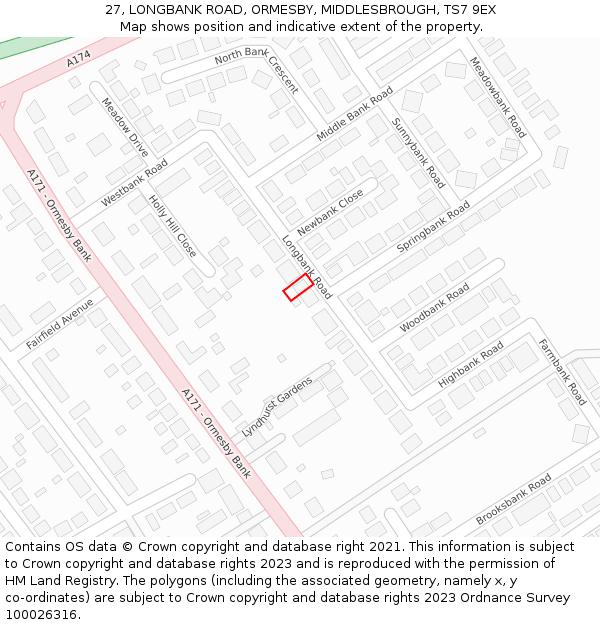 27, LONGBANK ROAD, ORMESBY, MIDDLESBROUGH, TS7 9EX: Location map and indicative extent of plot