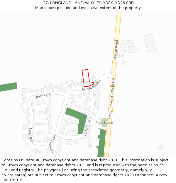 27, LONGLAND LANE, WHIXLEY, YORK, YO26 8BB: Location map and indicative extent of plot