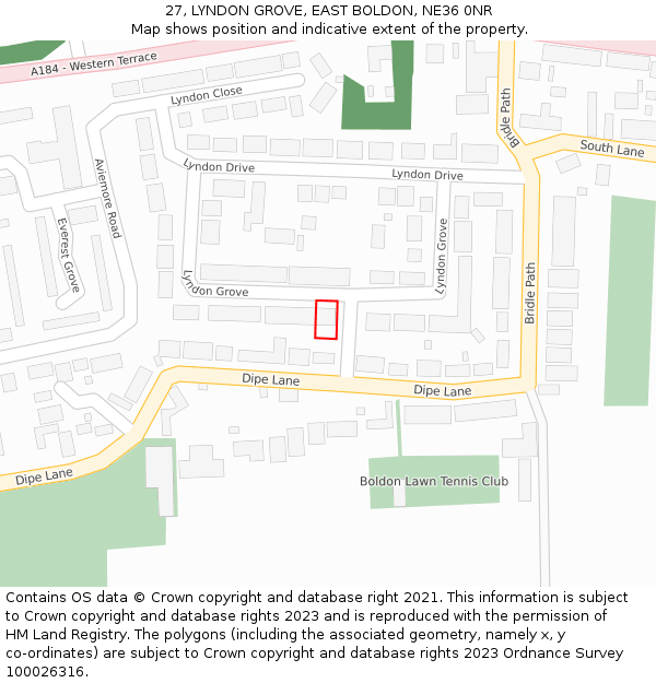 27, LYNDON GROVE, EAST BOLDON, NE36 0NR: Location map and indicative extent of plot